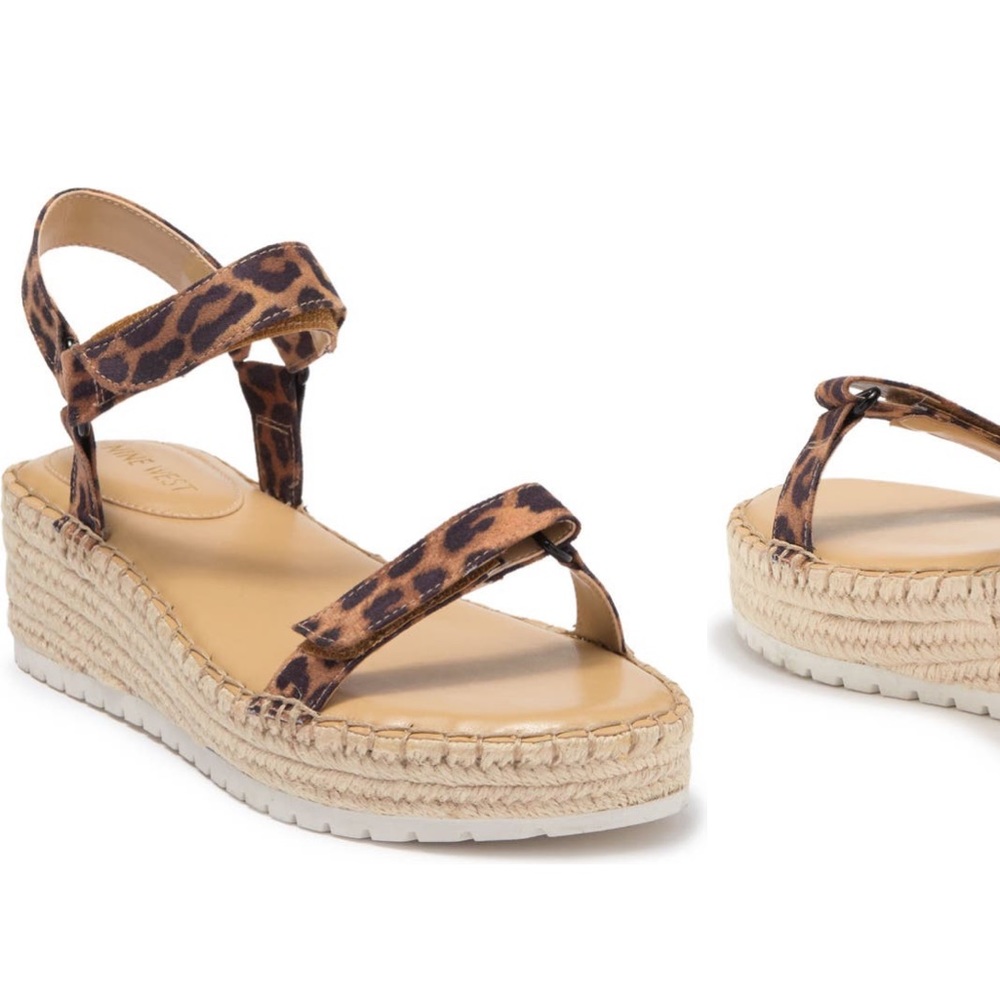 Leopard print adjustable strap espadrille accent Nine West sandals